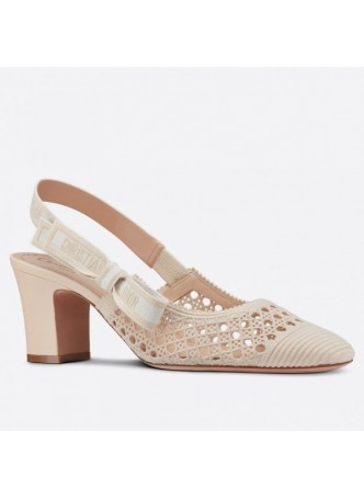 Dior & Moi Slingback Pumps In Ivory Cannage Mesh
